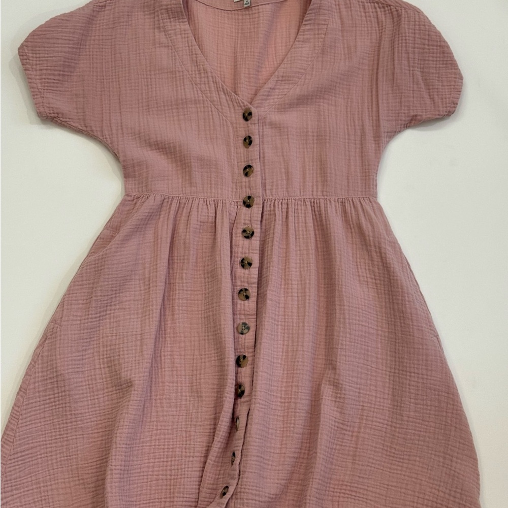 Madewell Pink Ribbed Buttoned Sundress